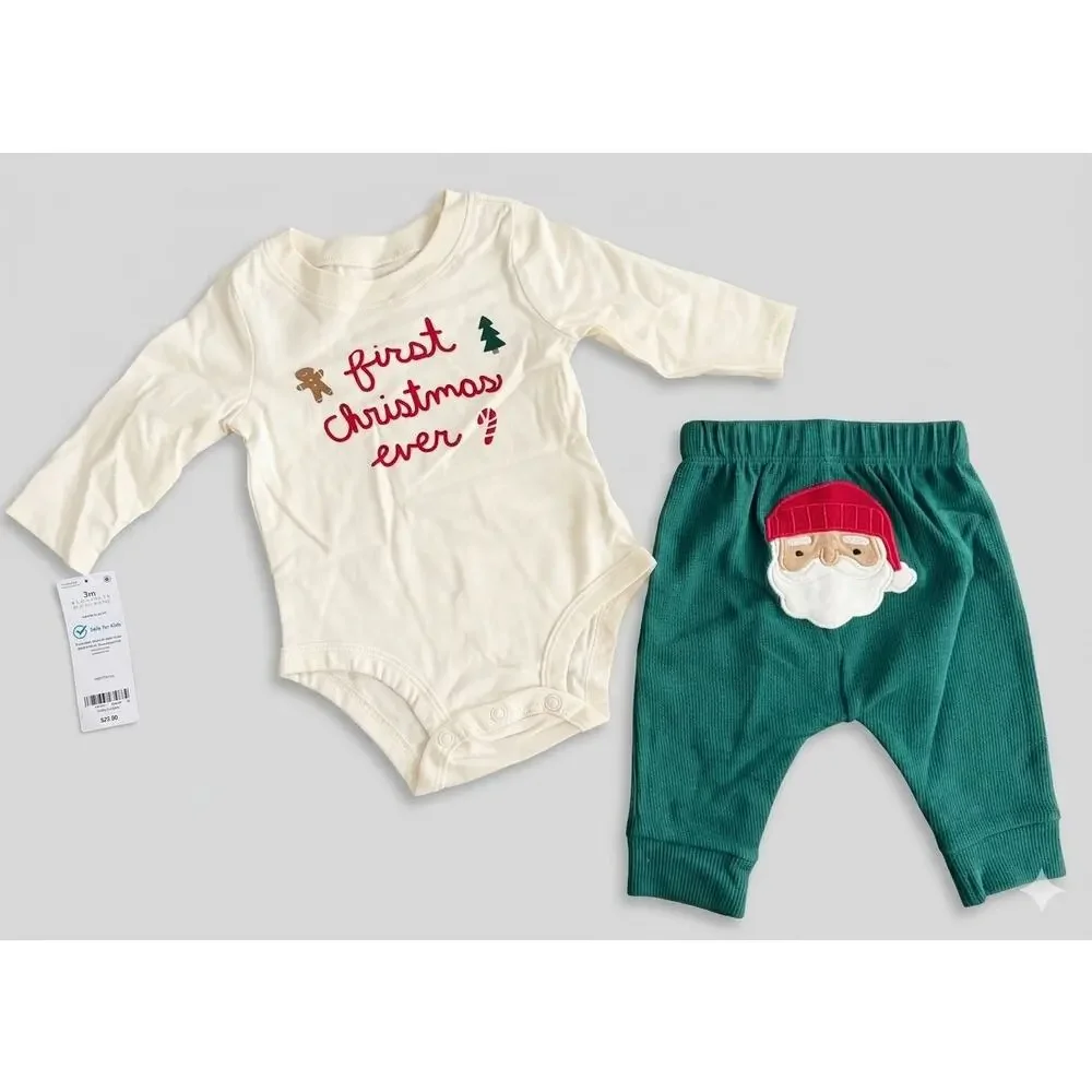 NEW! 3M Carter's Baby 2PC My First Christmas Long Sleeve Bodysuit & Pant Set